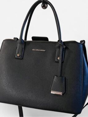 New York & Company Black Structured Satchel with Top Handles